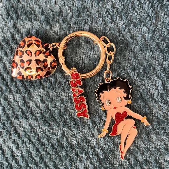 Betty Boop Sassy Key Ring Chain Bag Charm Leopard Gold Tone NWOT - Picture 6 of 8